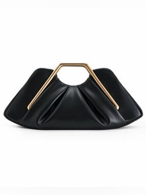 TU.Luxe Kendall Black Leather Frame Handle Clutch - NWT Vegan